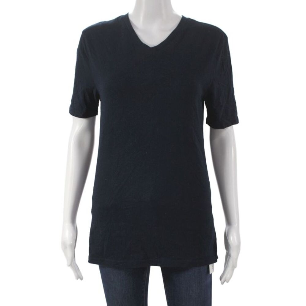 Three Dots Womens Basic Black V Neck Short Sleeve T Shirt Size XS